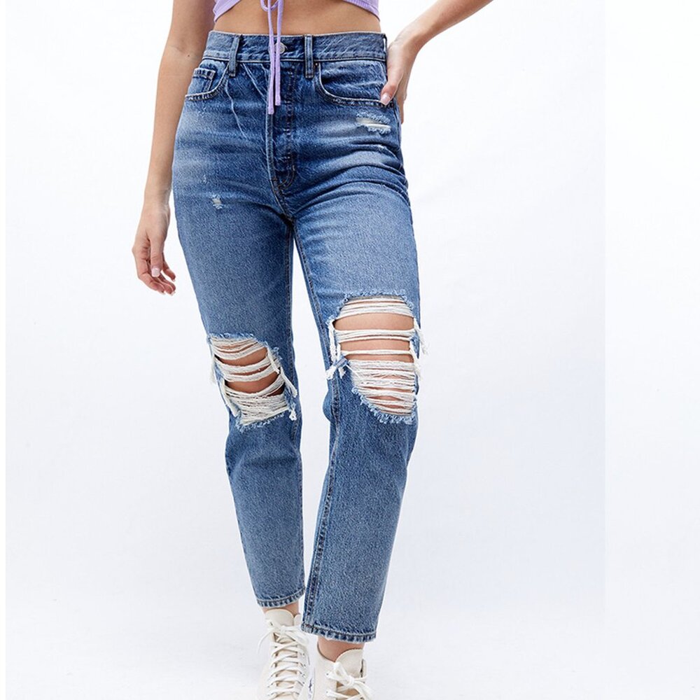 Pacsun- Eco Medium Blue Distressed Ultra High Waisted Slim Fit Jeans